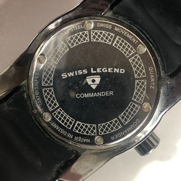 Men's Swiss Legend Commander Quartz Black Dial Diver Watch 316L Steel No box - Picture 6 of 12